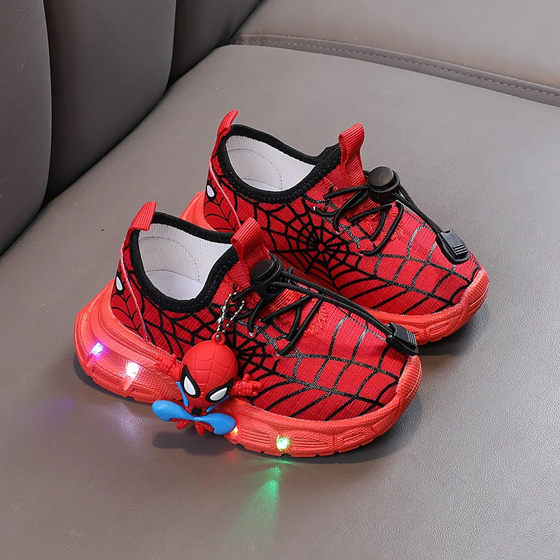 Disney dziecięce buty z oświetleniem LED moda Aoger Spiderman chłopięce trampki dziewczęce kartonowe obuwie antypoślizgowe dziecięce buty sportowe