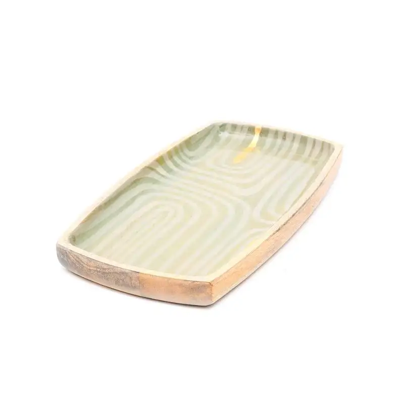 

Large Wooden Platter with Running Stripes, Handmade Serving Tray for Events and Gatherings