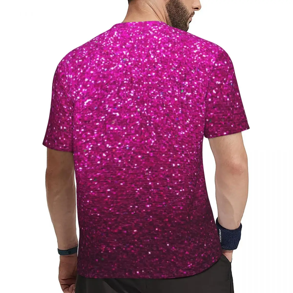 Metallic Glitter Print T Shirt Mens Pink Ombre Sparkles Y2K Casual Sports T Shirts Summer Novelty Tees Custom Plus Size Tops