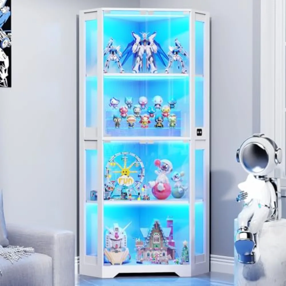 Lighted Corner Display Cabinet with Glass Doors for Collectibles | 65