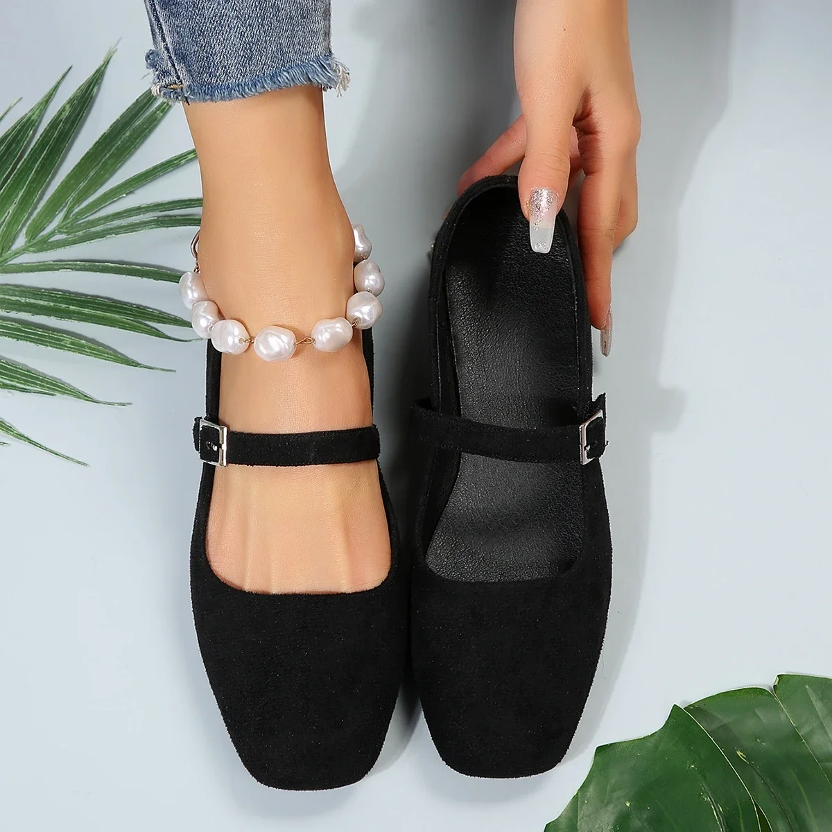 

2024 Mary Jane Ballet Flats Women Black Shoes Ladies Comfortable Soft Square Toe Flat Shoes for Women Sapatos Femininos