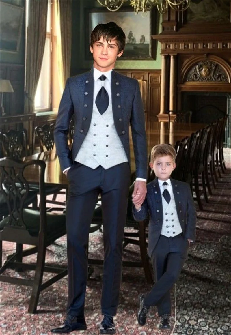 

Черный жаккардовый костюм для мальчиков, комплект из 2 предметов, свадебный смокинг из бисера для детей, праздничная куртка, брюки, формальный костюм для детей 2–16 лет, индивидуальный заказ