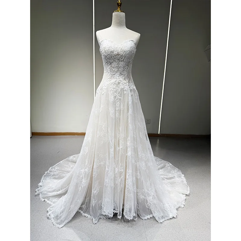 

A-Line Wedding Dresses Straples Fashion Vestidos De Novia Court Train Appliques Sleeveless Robe De Mariée Engagement Custom-Made