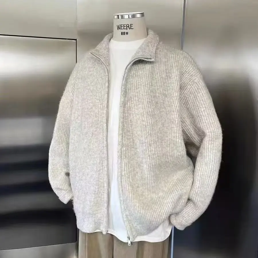 

Zipper Color Slim Fit Knitwear Cardigan for Men Autumn New Sle f High Collar Outerwear Trendy Long Sve irt