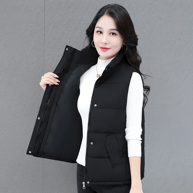 جديد الخريف والشتاء المرأة يندبروف عادية فضفاض سترة سميكة المألوف الوقوف طوق مريحة معطف دافئ بلا أكمام #4