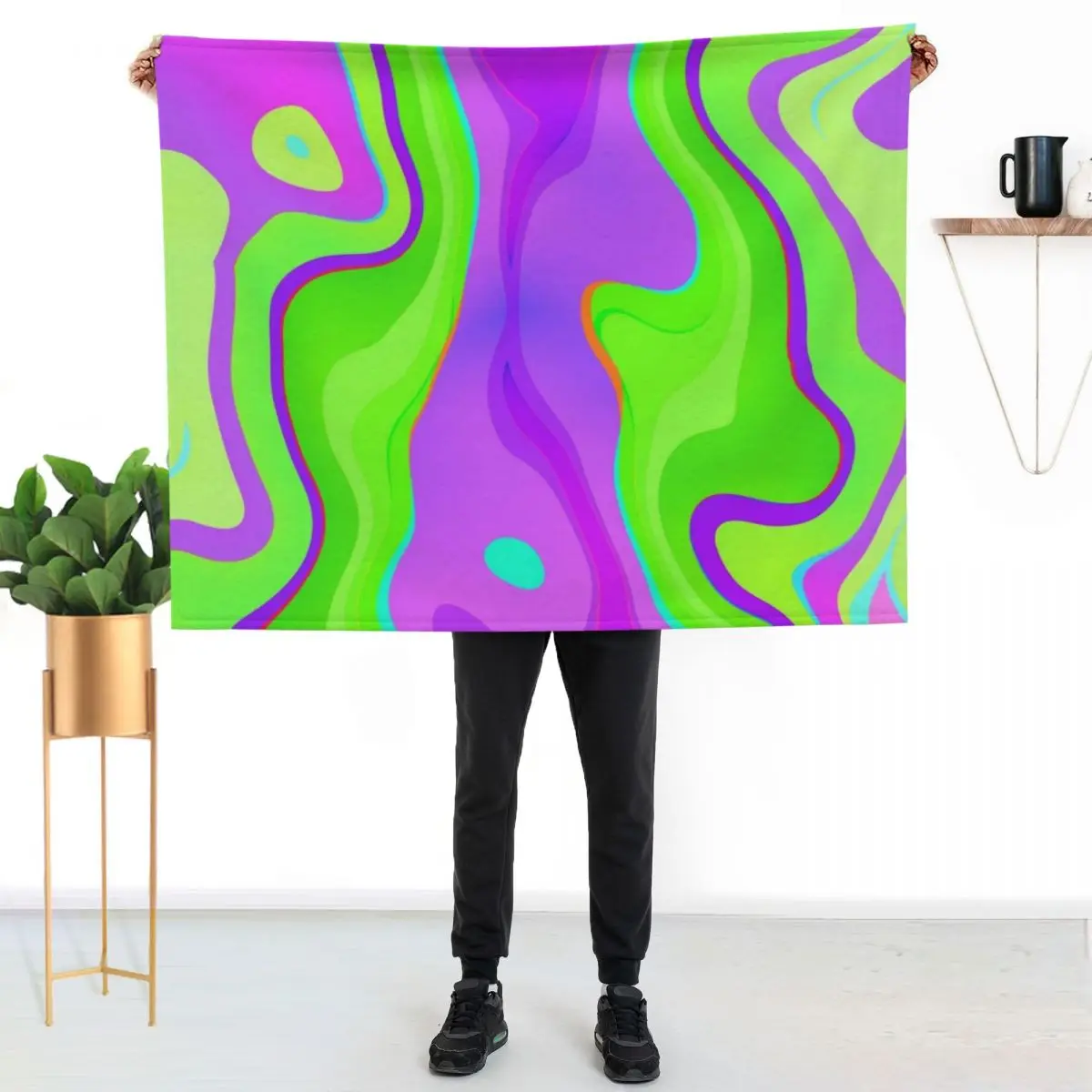 Neon Swirl Pattern - Purple and Green Throw Blanket Versatile Cozy Throw Blanket for All Occasions