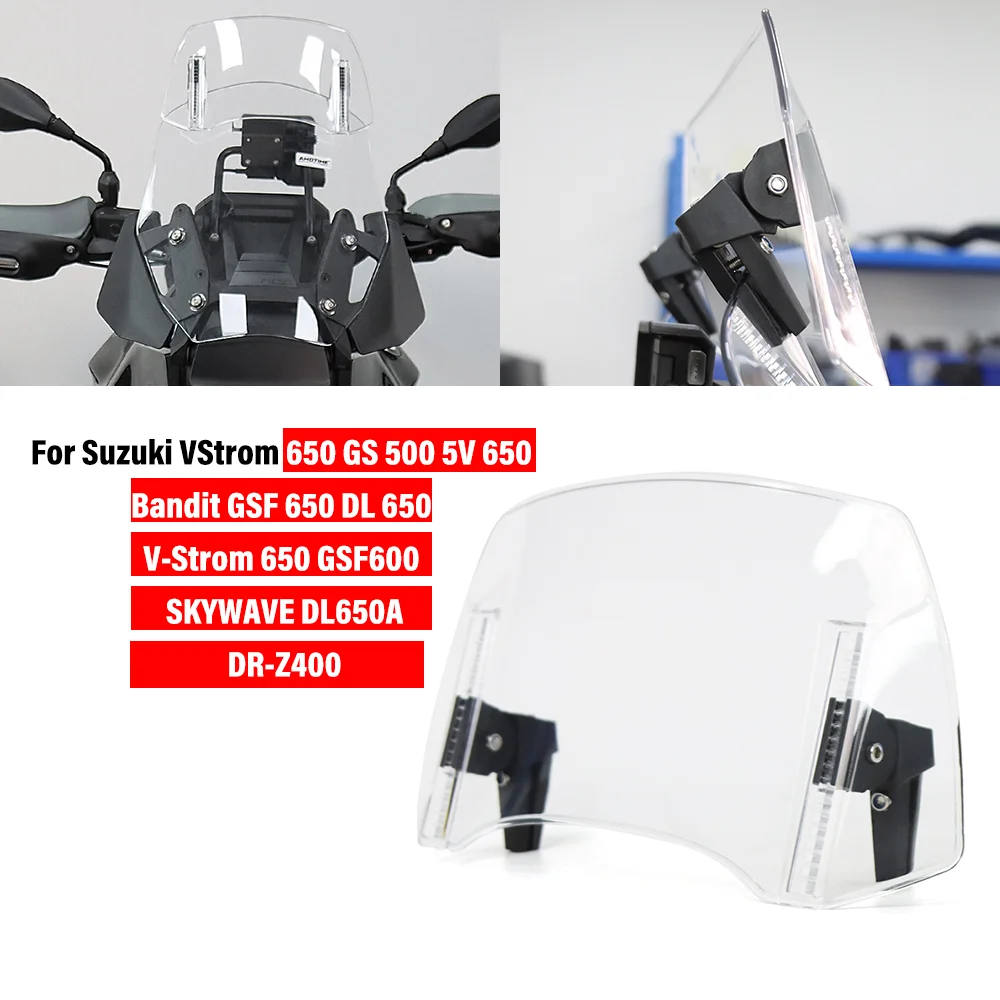Para Suzuki VStrom 650 GS 500 5V Bandit 650 DL 650 v-strom DR-Z400 Deflector de alerón de extensión de parabrisas ajustable Universal