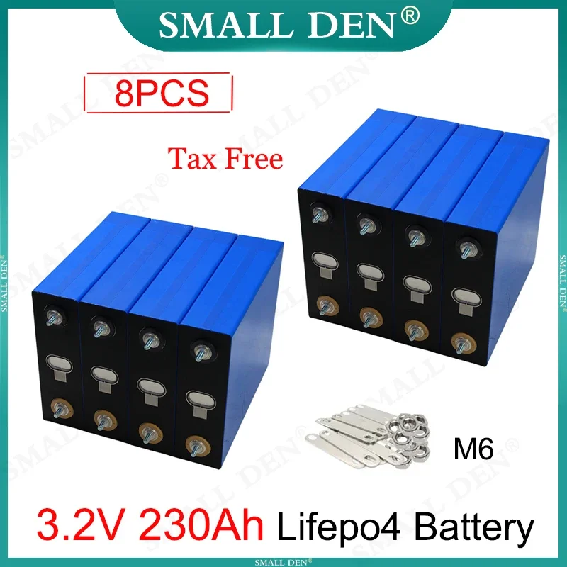 8PCS Grade A 3.2V 230Ah Lifepo4 Rechargeable Battery 3.2V 230000mAh DIY 12V 24V 36V Solar Electric car boat Inverter Golf carts