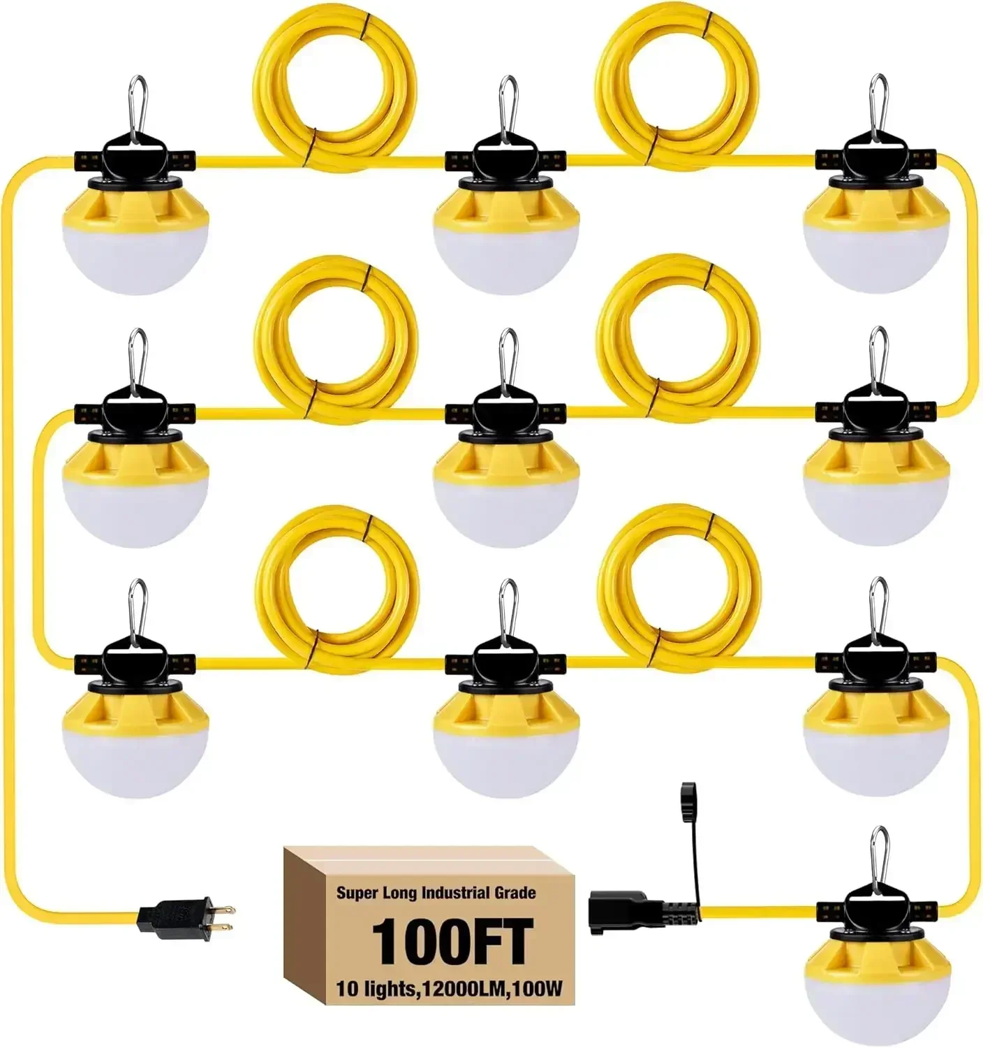 

100FT Construction String Lights, IP65 Waterproof ETL Certified LED String Work Lights, 5000K Daylight 18AWG Wire Linkable Tempo