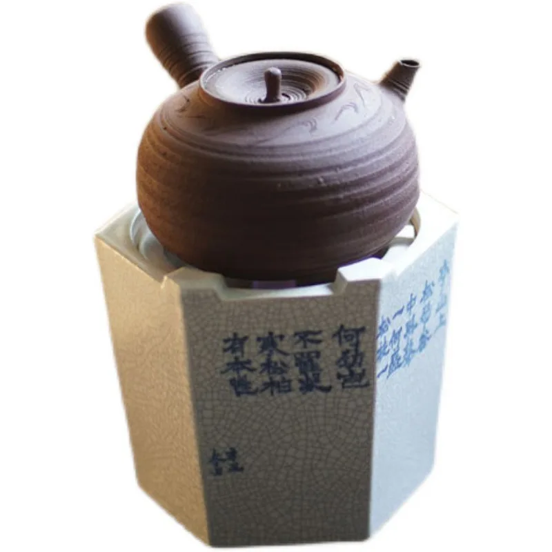 Set da tè in ceramica con forno esagonale, fornello a carbone per la preparazione del tè, base per stufa ad alcool, teiera, fornello a carbone bollente con acqua