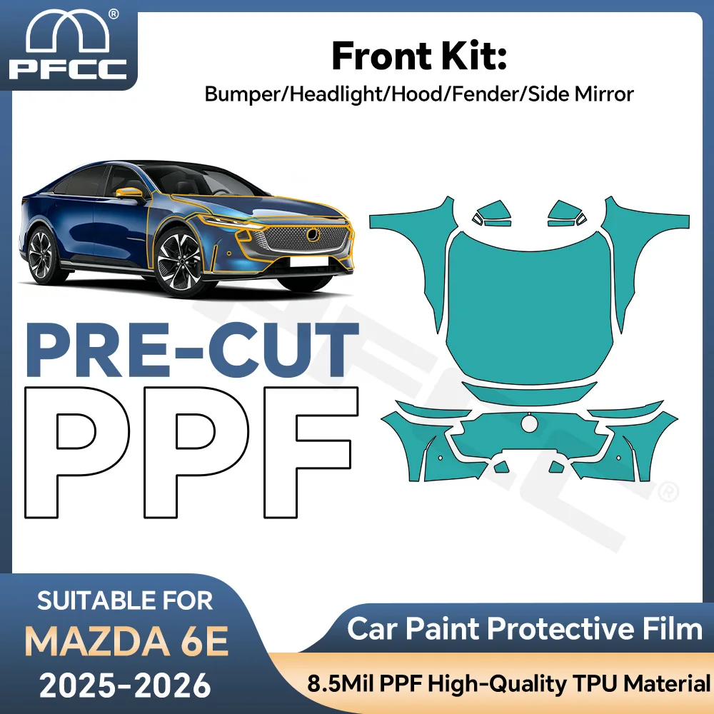 For Mazda 6E 2025-2025 Front Bumper Hood Fender Kit Precut Clear Bra 9Mil TPU PPF Paint Protective Film Anti Scratch Wrap Film