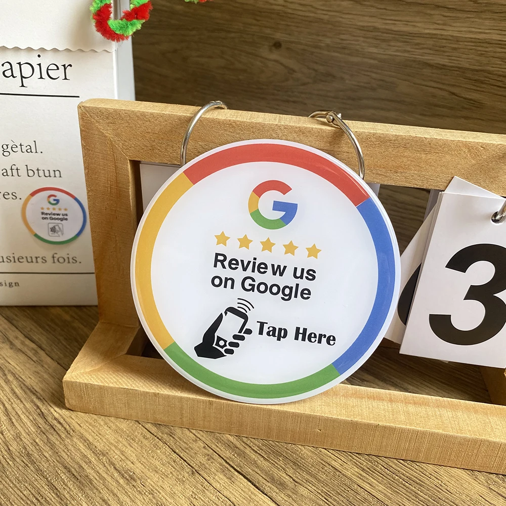 3.93“ Google Tap Review Sticky Counter Sign Round Shape Google Reivew NFC Plate