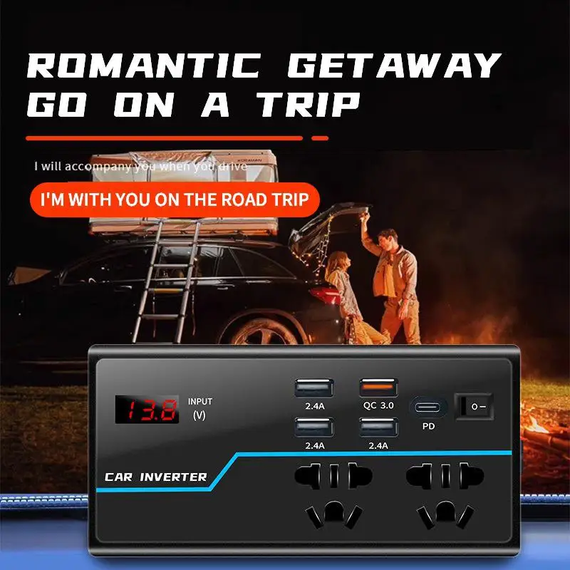 G9 Voltmeter Inverter 200W DC12V 24V to AC110V 220V Power Converter for Car Portable Transformer for Outdoor Home Use