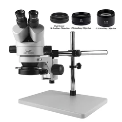 Simul-ogniskowa 7X-45X z ciągłym zoomem Stereo trinokularowy mikroskop Barlow obiektyw do telefonu laboratorium PCB zegarek lutowanie naprawcze biżuterii