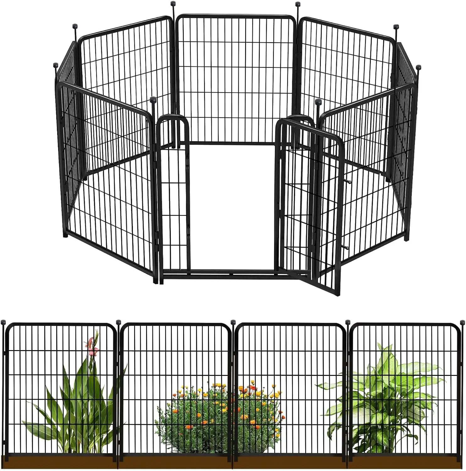 

Decorative Garden Fence with Gate, 8 Panels Total 18 Ft(L) Heavy Duty Iron Animal Barrier Fence for Yard,Suitable for Indoor Pet