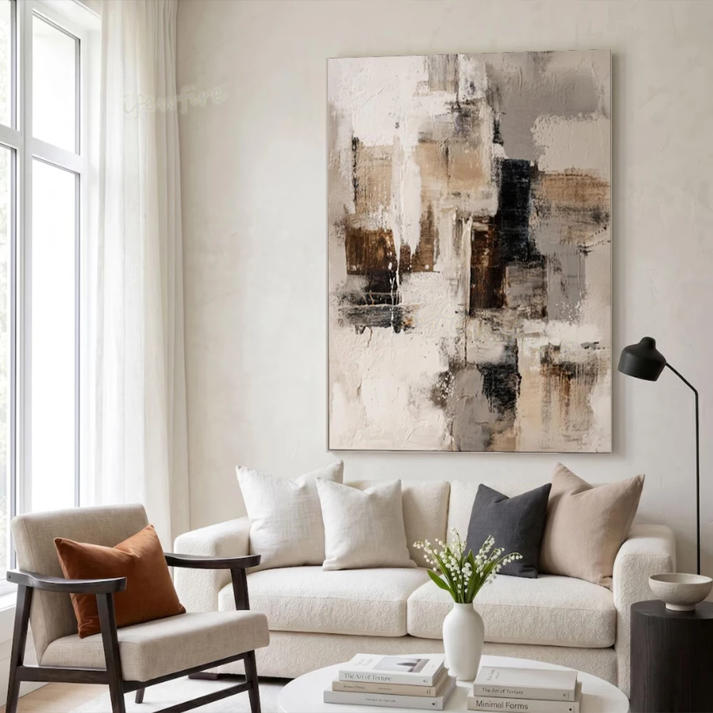 Handmade Abstract Oil Painting on Canvas Dark Gray Graffiti Wall Art Mural for Living Room Decor 100% Original Image Artwork