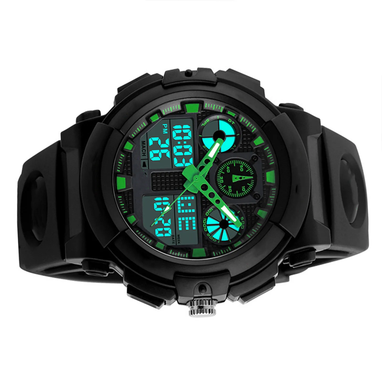 Waterproof Digital Watch Blue Men's Sports Military Analog Quartz Dual Display Alarm Stopwatch Calendar Week Chronograph Outdoor