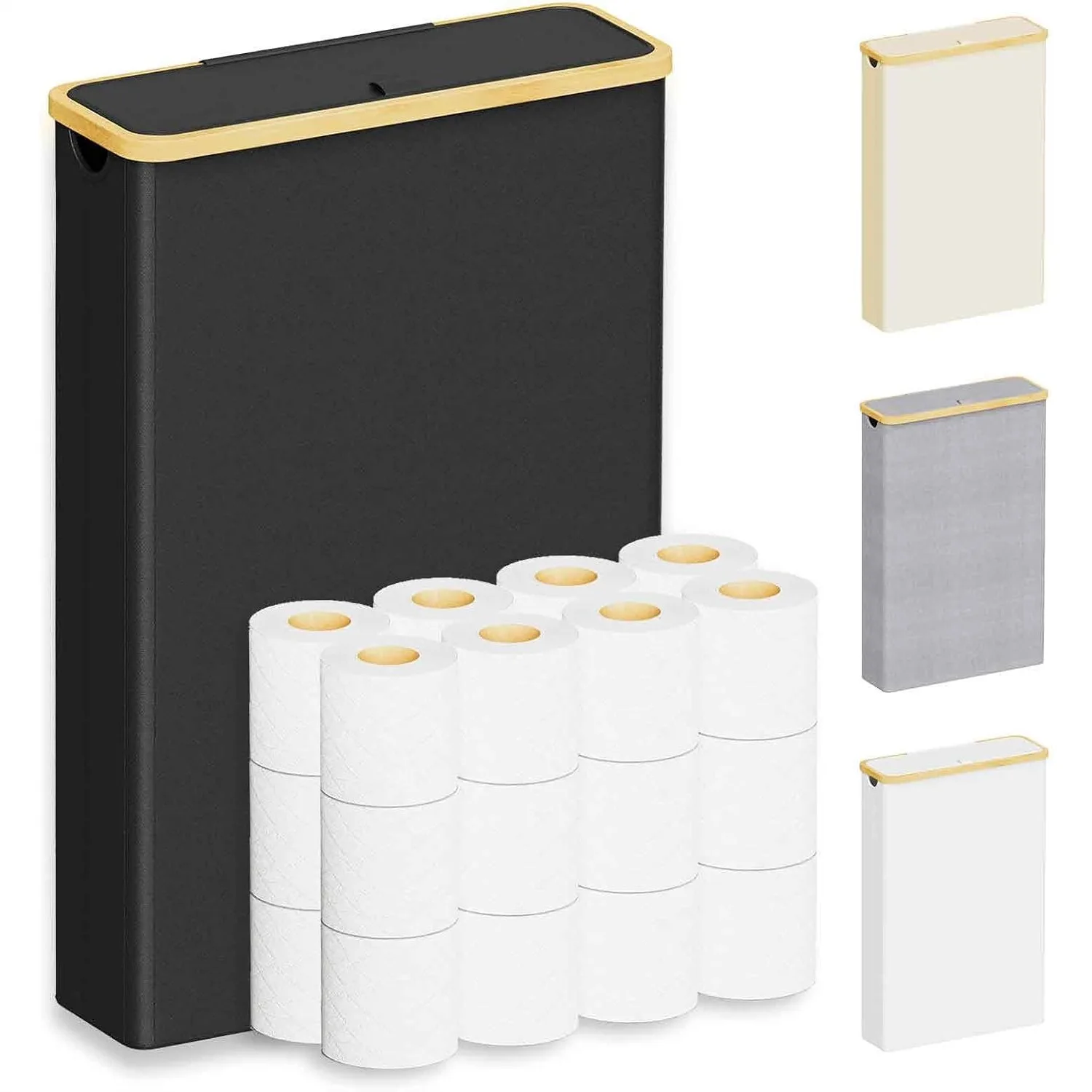

Extra Large Toilet Paper Storage with Lid, Holds 24 Regular or 18 Mega Rolls, Slim Bamboo Basket for Bathroom, Black