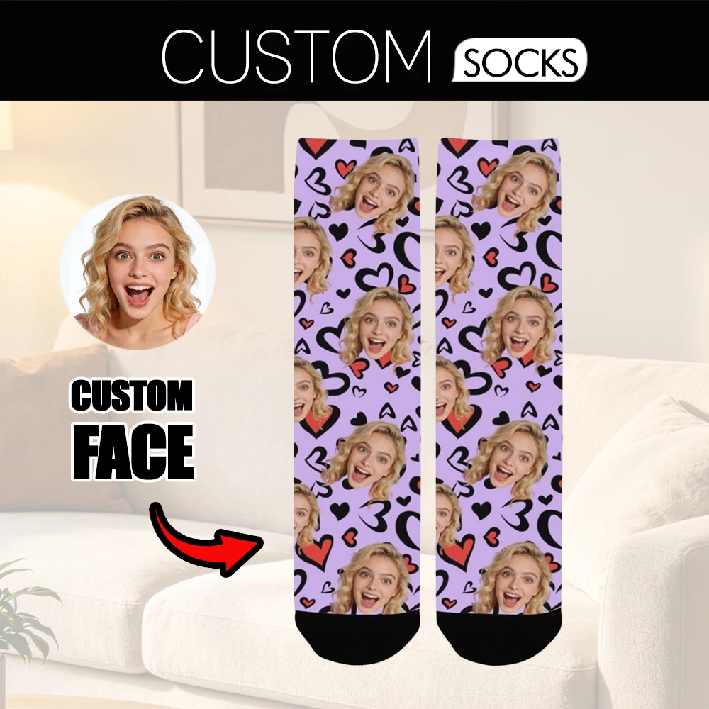 Custom face pattern socks unisex personalized fun socks with face pattern custom with  Valentine's Day gift