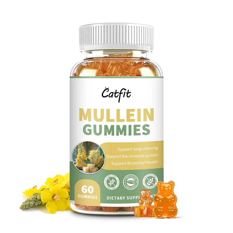 Mullein Gummies-Lung Cleanse-Organic Mullein Leaf Extract Detox-Respiratory Health-Organic Herbal Supplement-200 mg Vegan 60 PCS