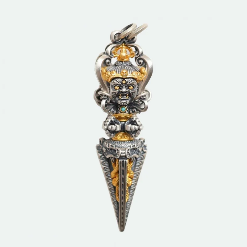 

Tayli Tibetan-style Thai silver three-strand Purbha Vajra pendant, original national trend retro handmade keychain for men and w