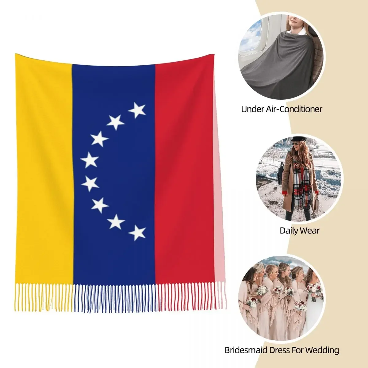 Womens Tassel Scarf Venezolana Large Winter Warm Shawl and Wrap Venezuela Flag Daily Wear Cashmere Scarf