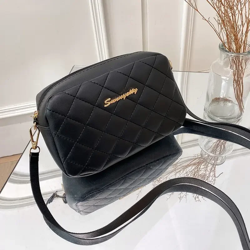 Borsa quadrata piccola per cellulare alla moda Casual con tracolla a catena di colore puro con motivo ricamato in stile semplice urbano