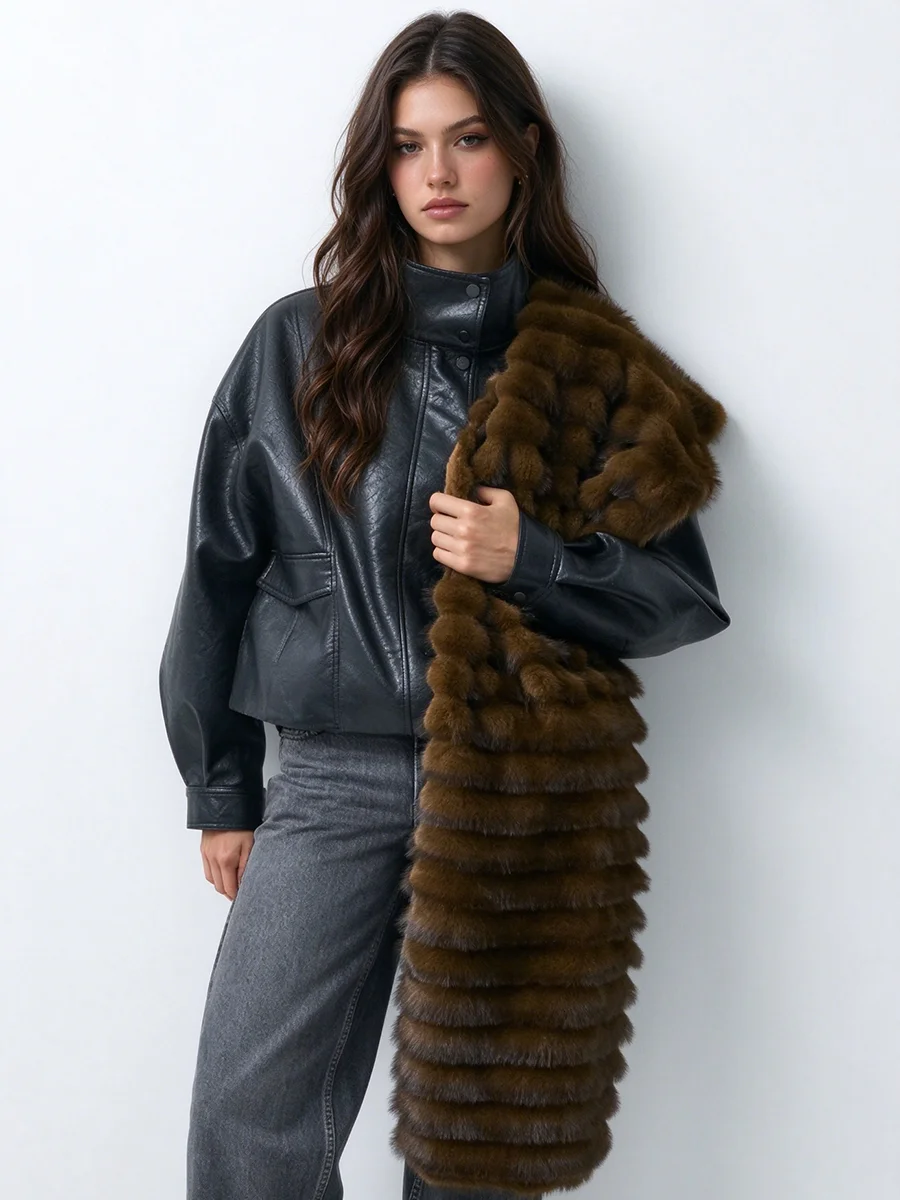 LIMO Women Luxury Long Faux Fur Scarf Thick Warm Fluffy Shawl Winter Fashion Wrap Stole