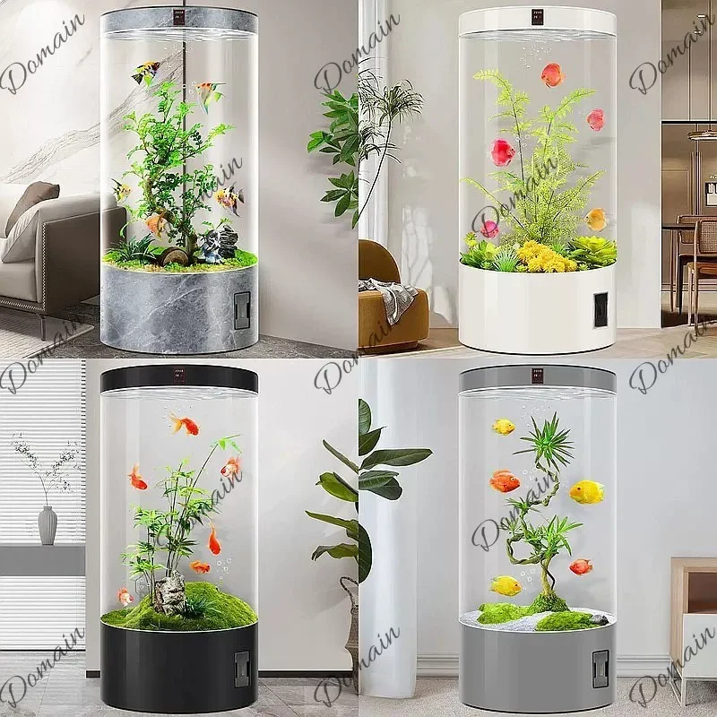 B80 Round Cylinder Fish Tank Medium Floor Standing Smart Eco Glass Column Aquarium For Living Room