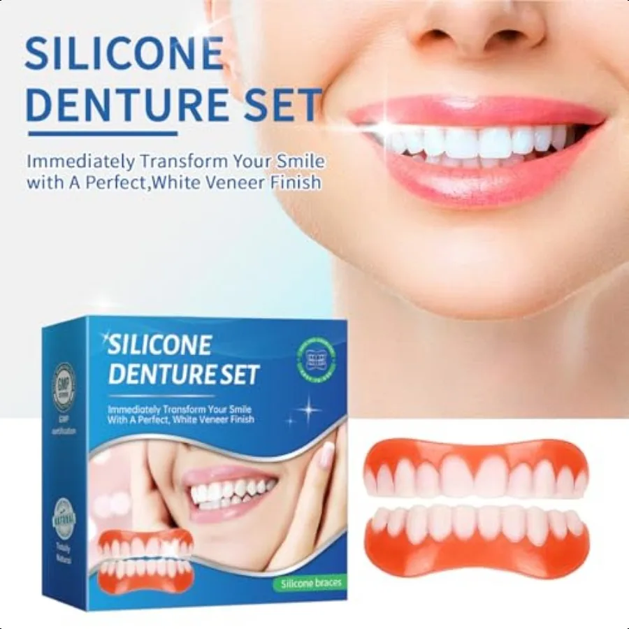 Moldable False TeethSilicone Dentures Men and Veneers Teeth for Women 1 PCS Upper Lower Set Daily Confidence Boost Cosmetic