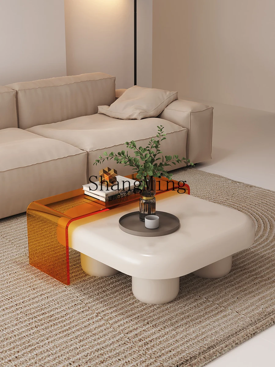 

CL small apartment light luxury Internet celebrity wabi sabi cream wind B & B living room household square acrylic table