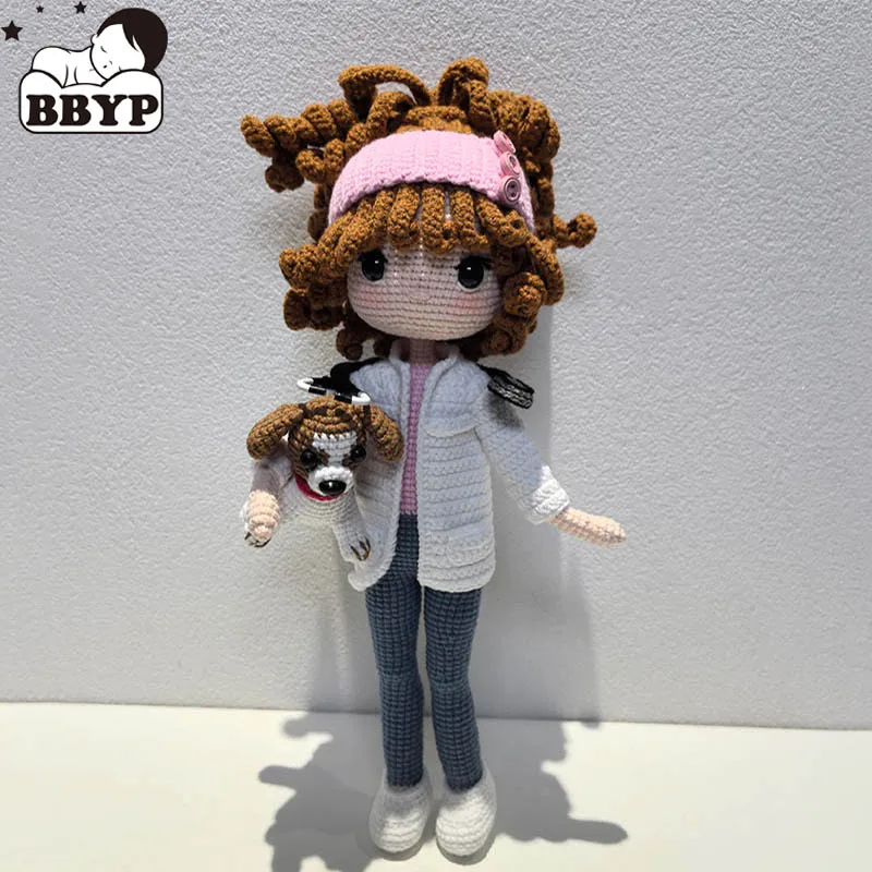 Handmade Knitting Doll Crochet Veterinarian Lina and the puppy Paddy Crochet Dolls For Home Accessories Craft Toy Ornaments