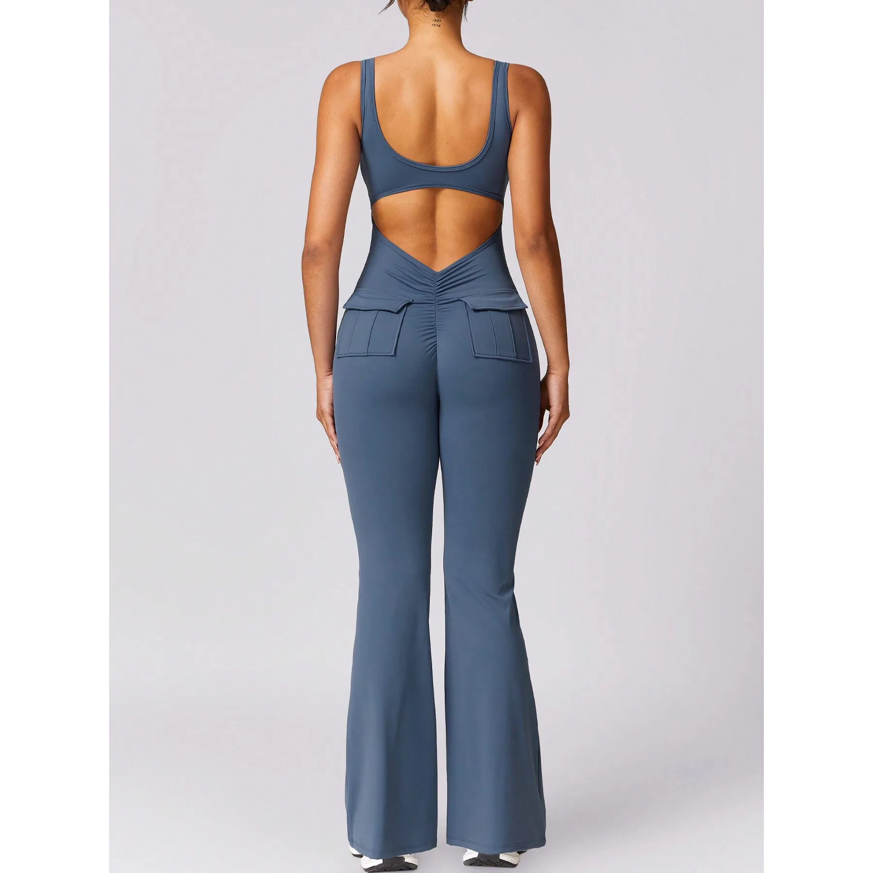 

V-Neck Pocket Jumpsuit Yoga One-Piece Suit Women's Fashion Set Summer Cross-Border Yoga Ensemble No Brand Registered Trademark