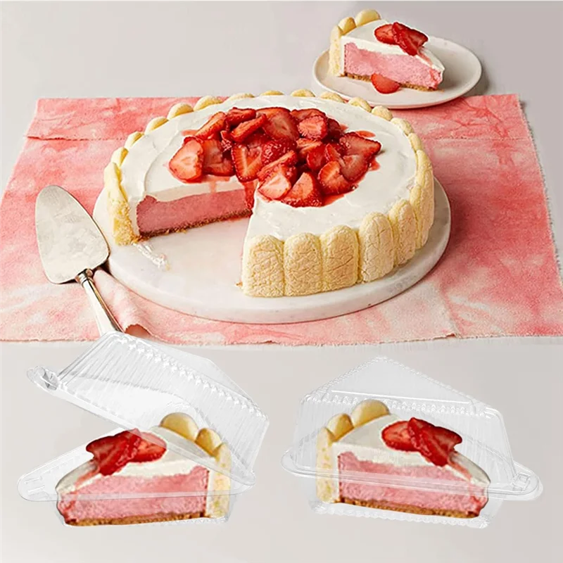 

P4-200 Pieces Cake Slice Plastic Containers, 5 Inches Hinged Lid Cheese Cake Container, For Home, Bakery And Cafe Easy To Use