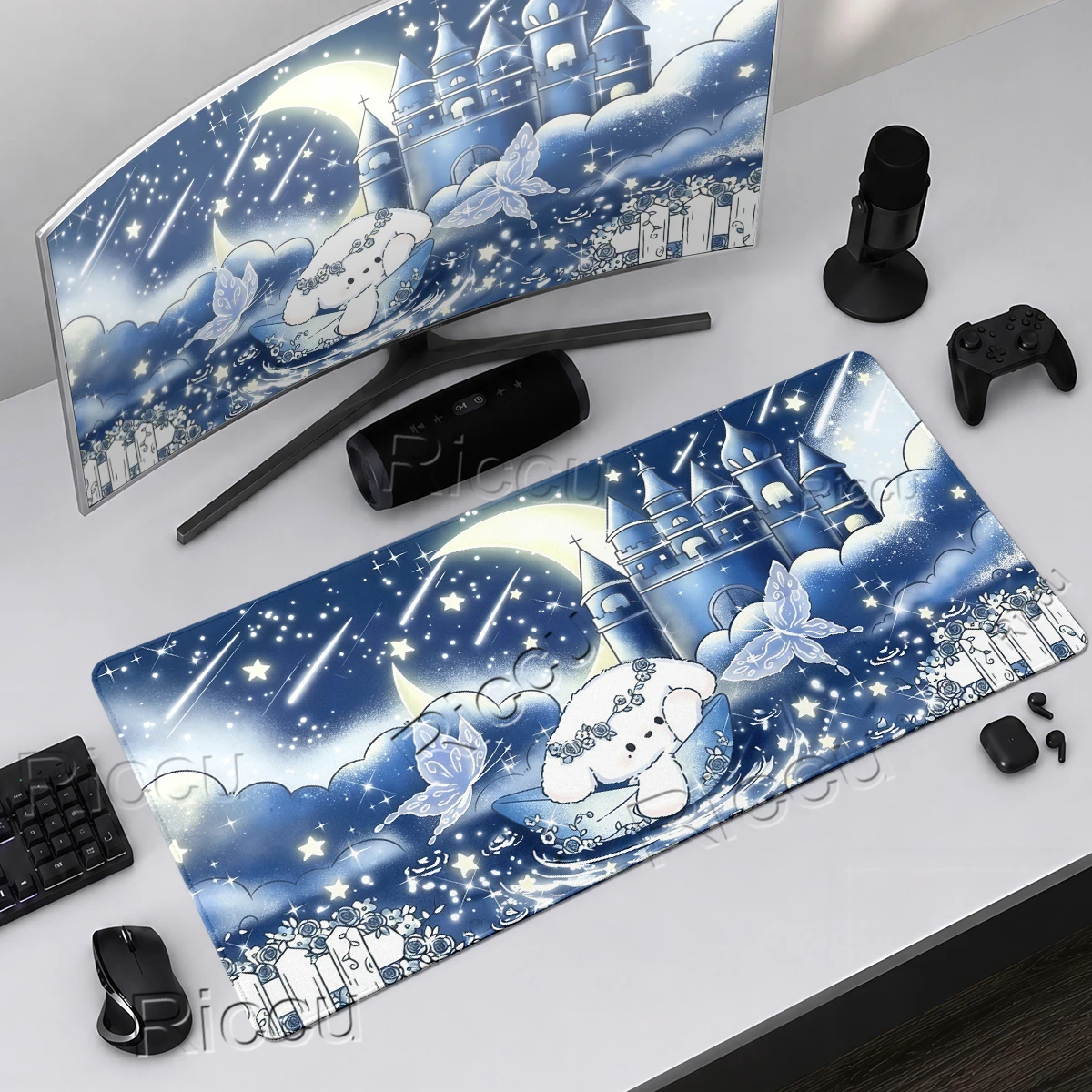 Cartoon Cute Puppy Mouse Pad Dreamy Starry sky Mauspad GAmer Cabinet  Pad PC Keyboard Professional Rug Pretty Anti-slip Base Mat