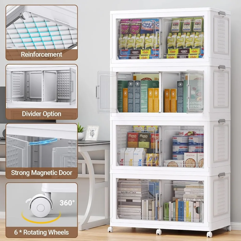 200ガロンプラスチック収納ビン、蓋と車輪付き、4パック特大積み重ね可能な収納ビン、仕切り付き、クローゼットオーガナイザーとS