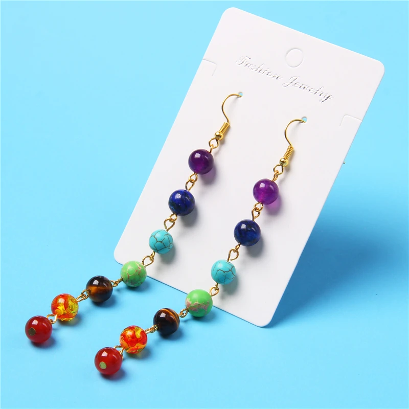 7 Chakra Natural Stone Beaded Earrings Colorful Amethysts Earring Set Energy Healing Lucky Drop Earrings for Women Jewelry Gift