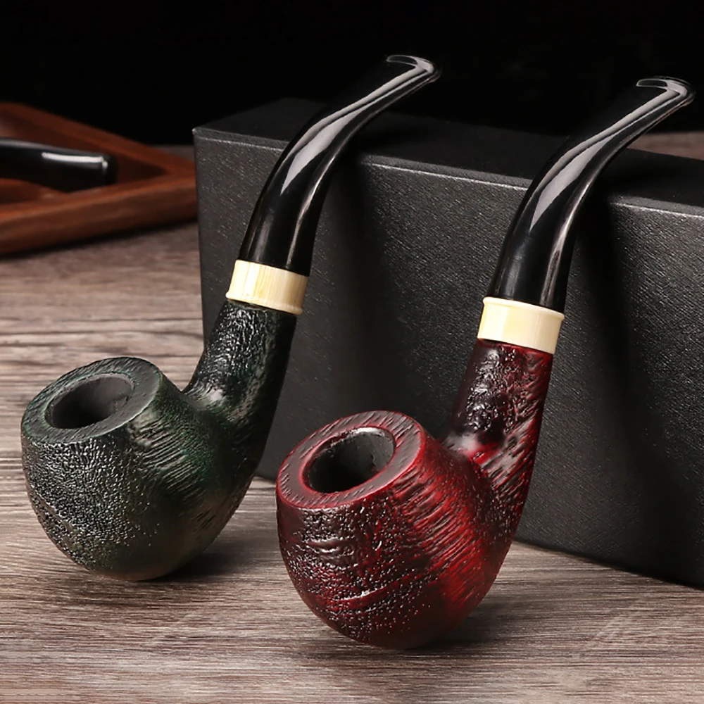 Pipa da fumo classica in legno piegato fatta a mano da 14,5 cm di lunghezza con bellissimi modelli intagliati Tubi per erbe secche per tabacco da fumo