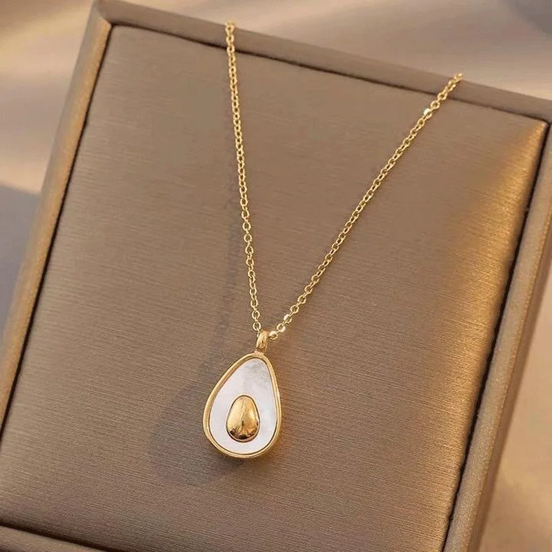 2025 New Fashion Stainless Steel Gold color Natural Shell Avocado Pendant Necklace for Women Accessories
