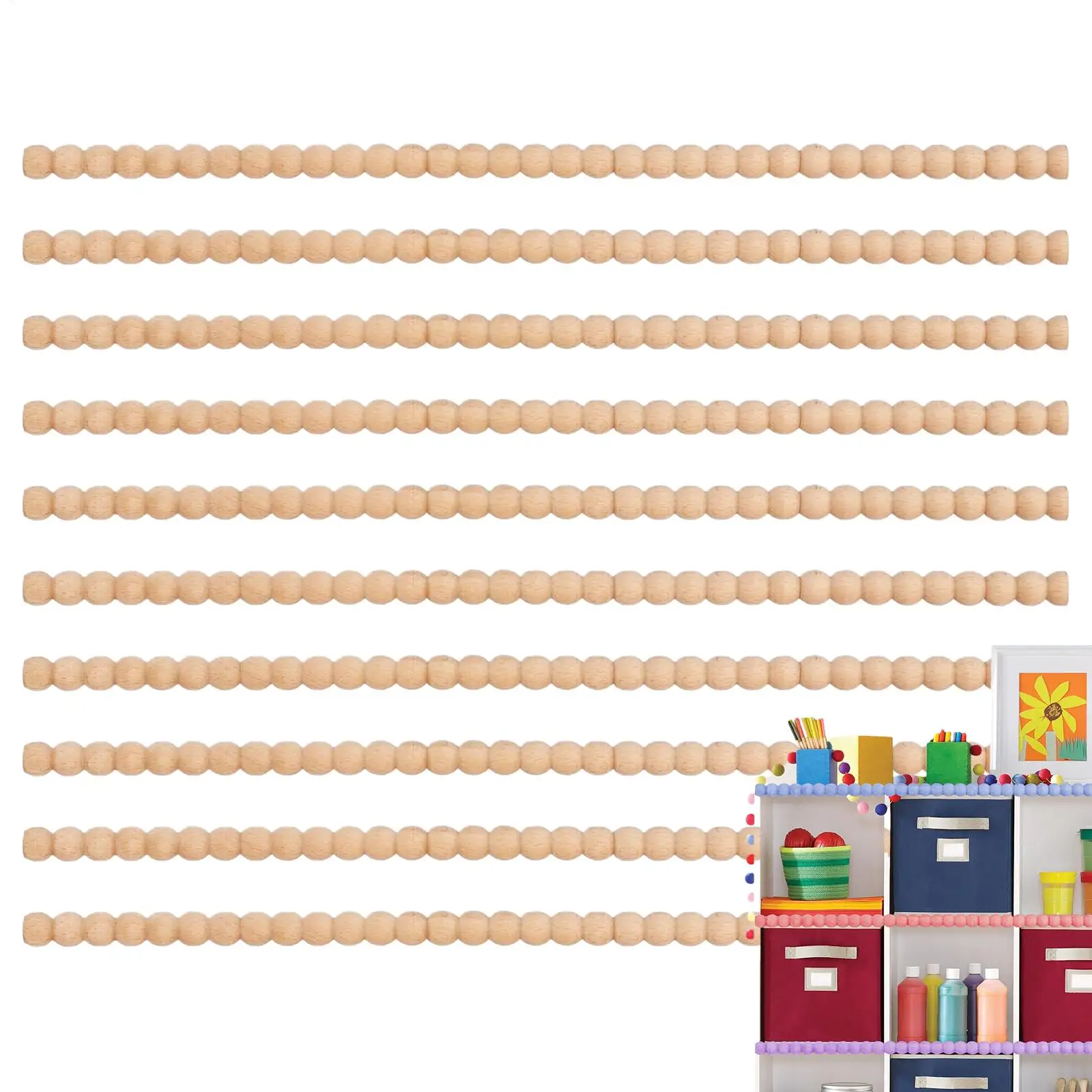 10pcs Half Round Wooden Beaded Molding Sticks Multifunctional Craft Wood Strips Furniture Decoration DIY Cabinet Accessories