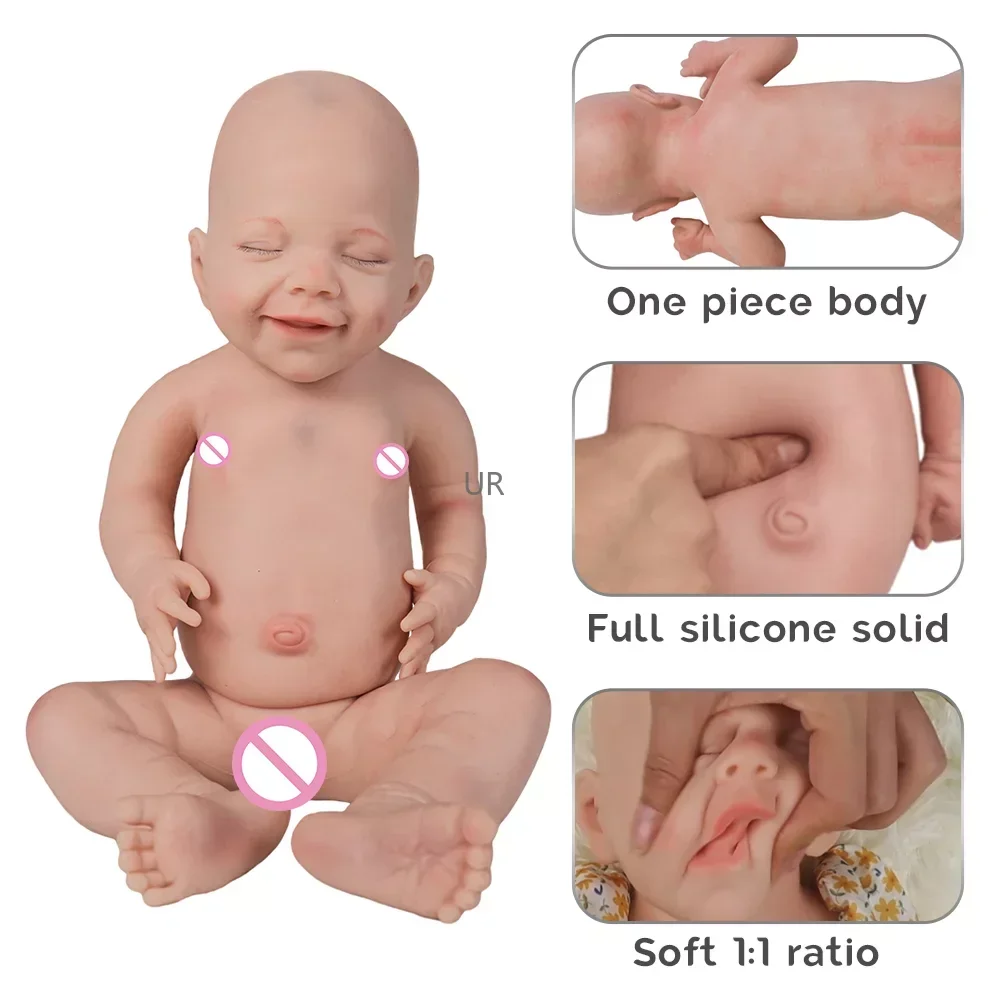 2.8Kg 6.1Lbs Smiley non verniciato morbido 17.5 pollici 44Cm Silicone solido pieno assonnato occhi chiusi rinato neonata neonato giocattolo