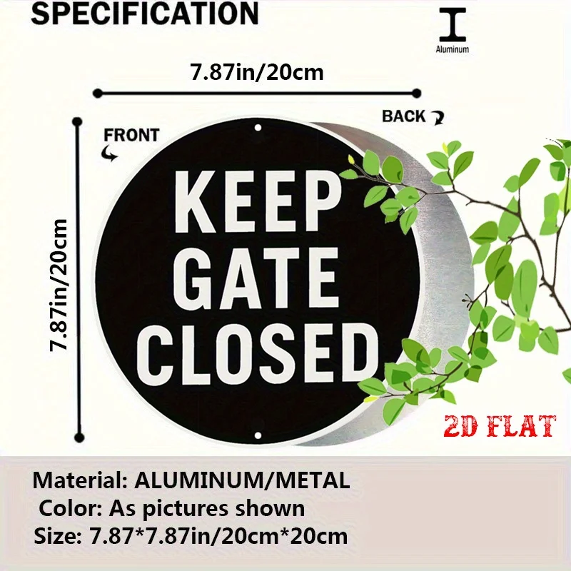 2D Flat, 1pc Keep Gate Closed Sign - Heavy-Duty Safety Warning Decoration, Black Background with White Lettering - Garage, Farm,