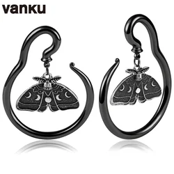 Vanku 2PCS Stainless Steel Fashion Moth Ear Weights Dangle Ear Plugs Hooks Gauges Expander Body Piercing Jewelry Earring