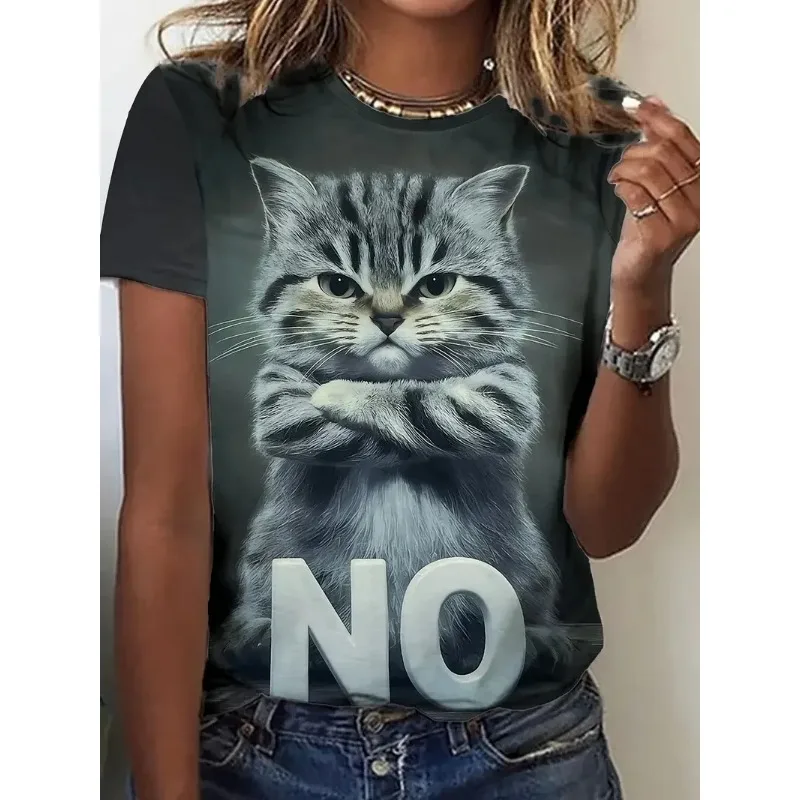 

Summer Women's T Shirt Cat 3d Print Casual Short Sleeve Funny T Shirts Fashion Streetwear O-Neck Oversized Female Clothing