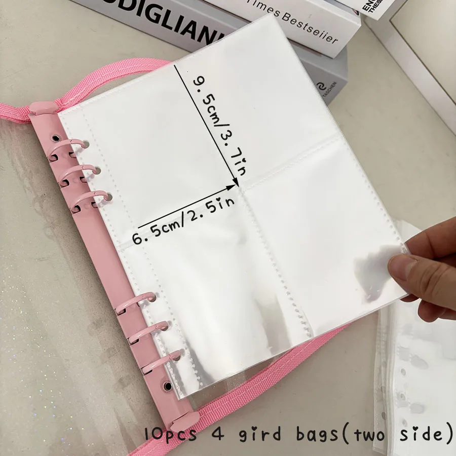 SKYSONIC A5-Ordner mit doppelter Schnalle, 10 Stück Nachfüllhüllen, Taschen, DIY-Fotosammelbuch für lose Blätter, Kpop-Organizer-Halter – Detail 14