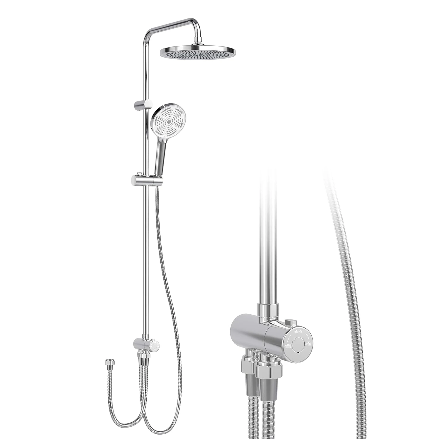 Regenduschset Duschsystem mit Duschkopf Duschset Edelstahl Duschsäule Kopfbrause Set Kopfbrause rund