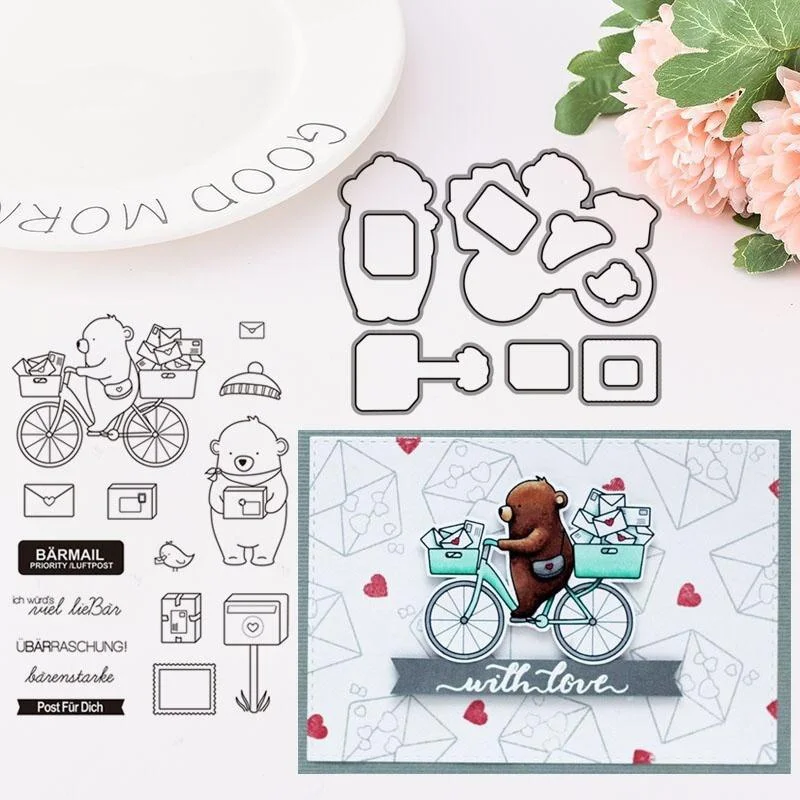 Bear Bicycle Embossing Cutting Dies and Stamp for Scrapbooking Hands-on DIY Album Decoration Card