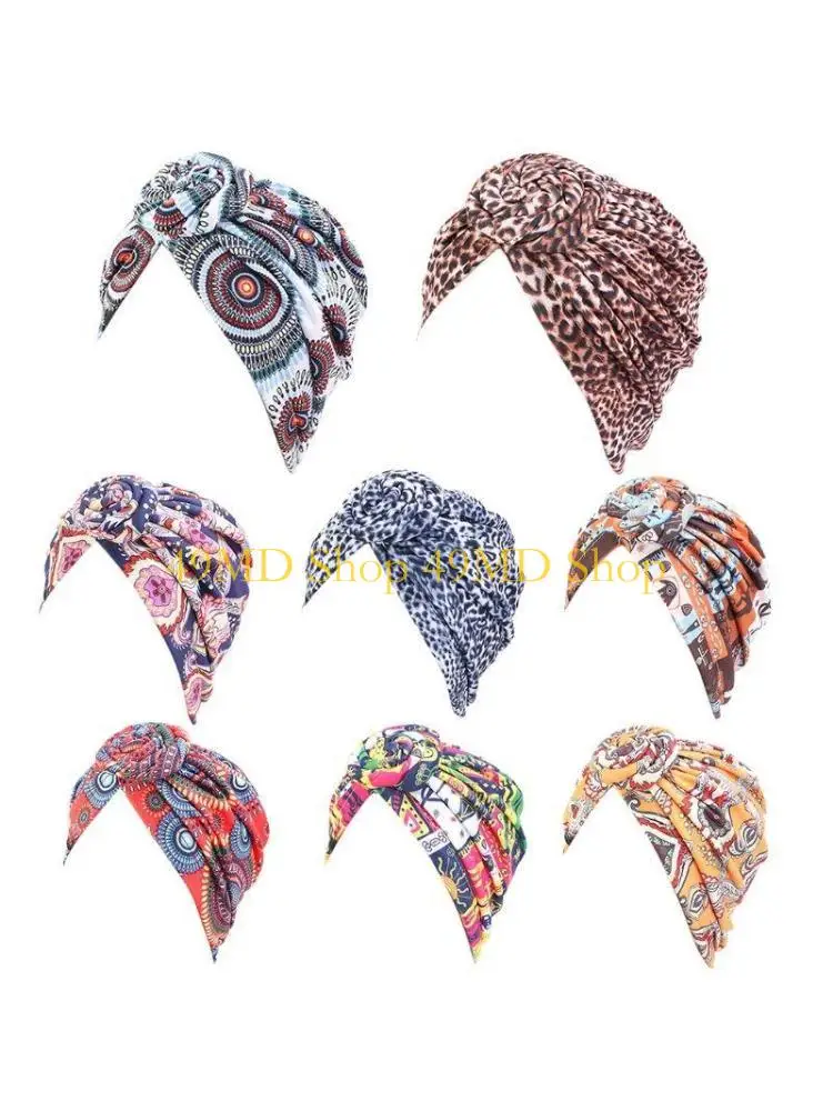 49MD Chemo for Head Scarf Hat Cap Ethnic Paisley Print Turban Headwear Women Stretch Knotted Muslim Headscarf Beanie H