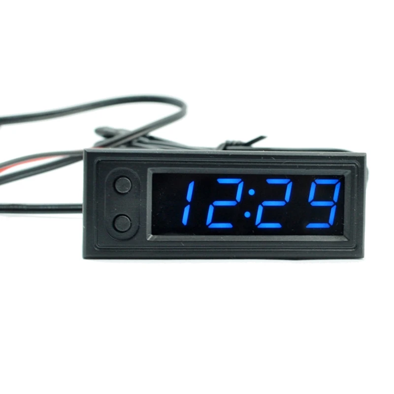 Adjustable Car Temperature Clock 12V 3 in 1 Thermometers Voltmeter Gauge Electronic Clock LED Digital Display LCD Screen