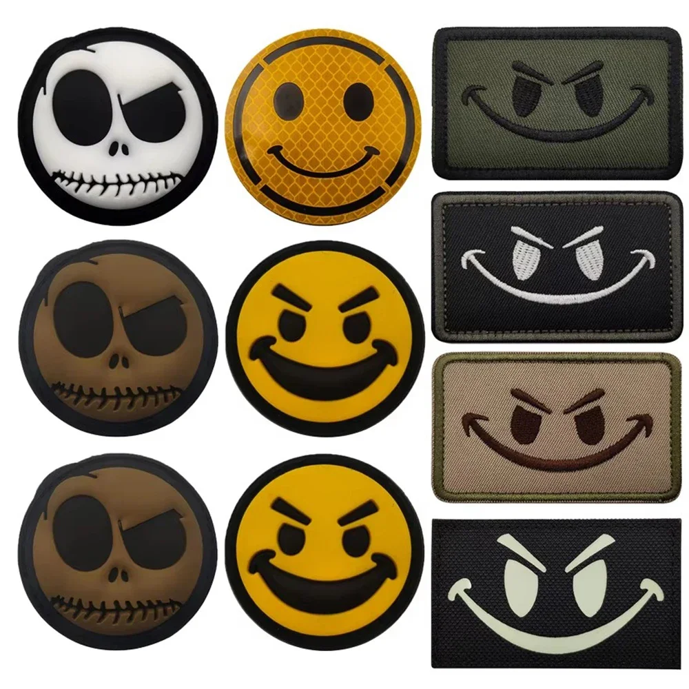 Multiple Choice Craft Friendly Evil Smile MEME Face Fabric Rubber Reflective Face Patch For Bag Hat Garment Stickers